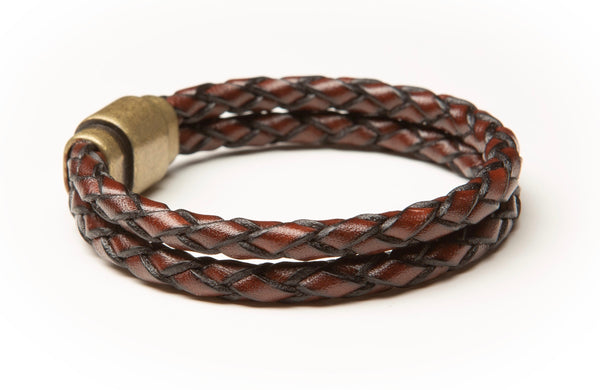 Men's Double Braid Italian Leather Bracelet